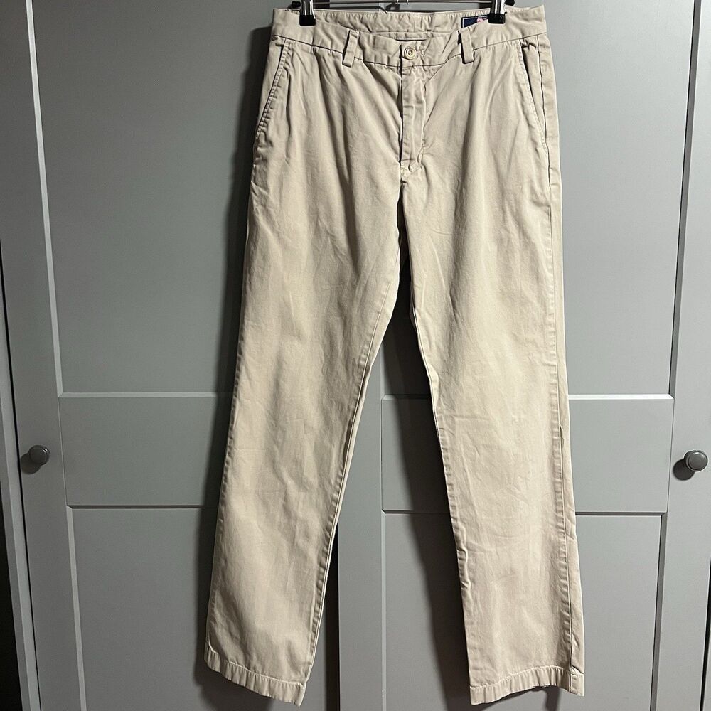 Vineyard Vines Men Straight Leg Flat Front Chino Pants Beige 32x34 Office Work